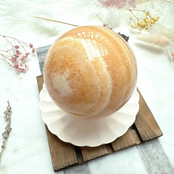Gorgeous Banded Orange Calcite Sphere - Picture 8 of 8
